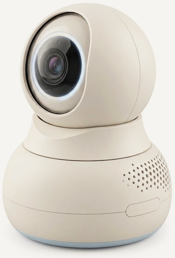 The Boda camera: a cream pan and tilt housing with a wide-angle lens ringed in soft light.
