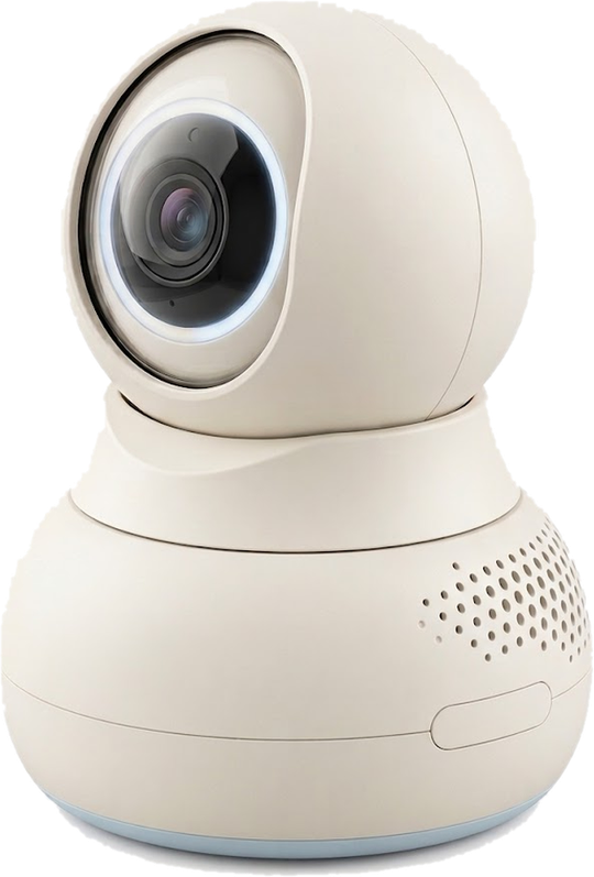 The Boda camera: a cream pan and tilt housing with a wide-angle lens ringed in soft light.